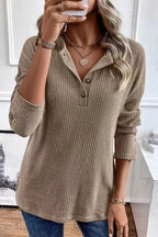 Rib Knit Henley Top - Fashionfitz