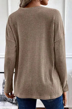Rib Knit Henley Top - Fashionfitz