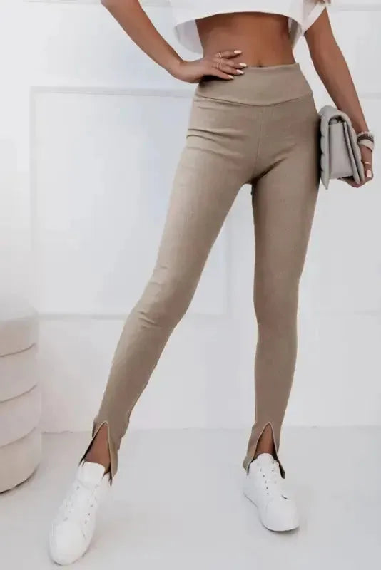 Rib Knit High Waist Leggings - Fashionfitz