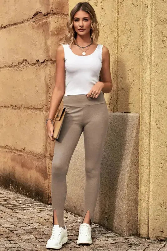 Rib Knit High Waist Leggings - Fashionfitz