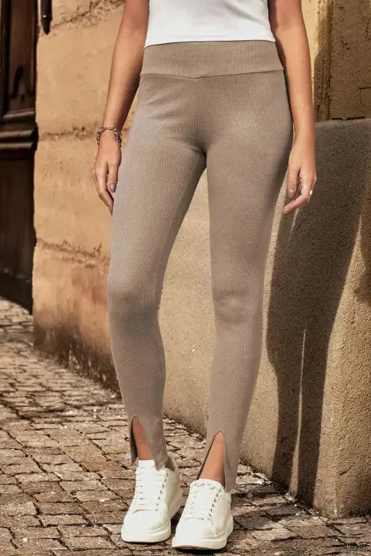 Rib Knit High Waist Leggings - Fashionfitz
