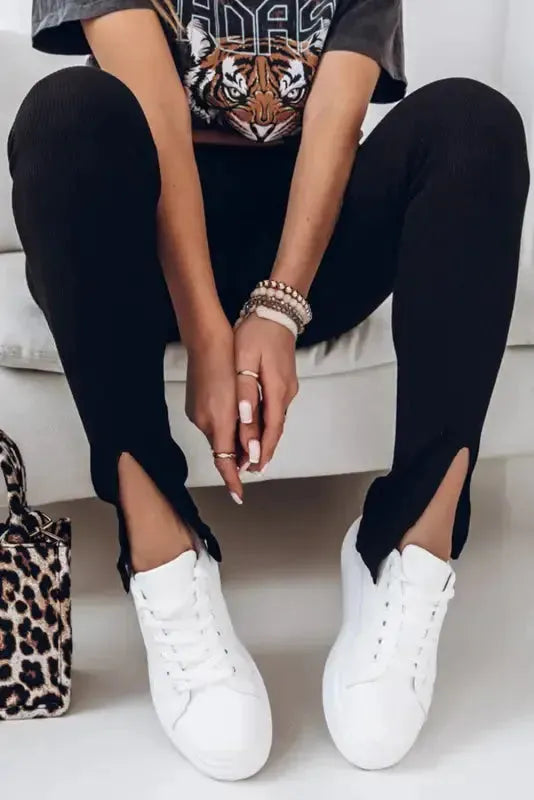 Rib Knit High Waist Leggings - Fashionfitz