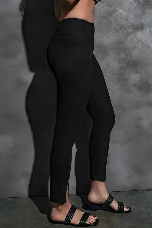 Rib Knit High Waist Leggings - Fashionfitz