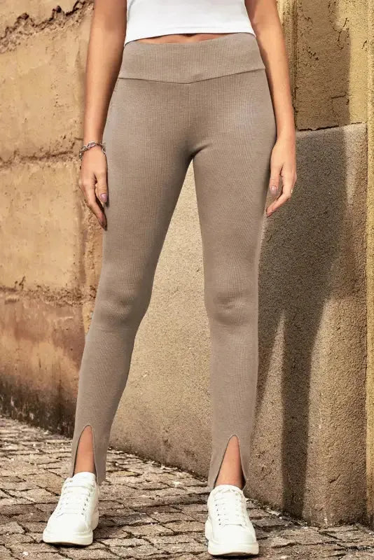 Rib Knit High Waist Leggings - Fashionfitz