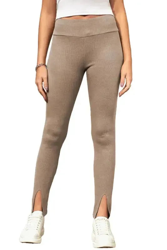 Rib Knit High Waist Leggings - Fashionfitz