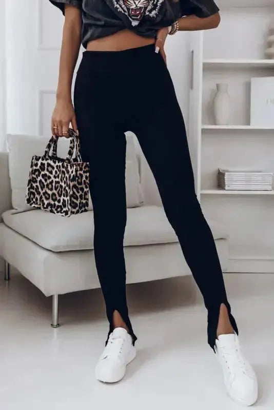 Side view of ribbed high waist leggings showing textured knit and slim silhouette Fashionfitz UK