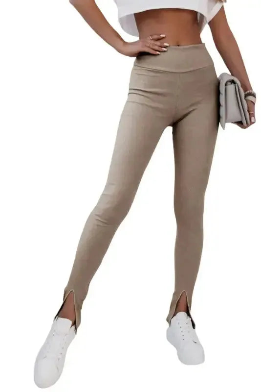 Rib Knit High Waist Leggings - Fashionfitz