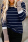 Rib knit striped pullover - blue / s / 95% polyester + 5% elastane - long sleeve tops