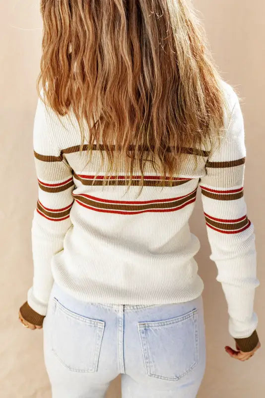 Black rib knitted stripe detail henley sweater - sweaters & cardigans