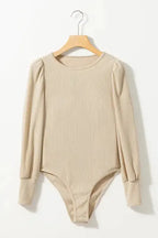 Ribbed Balloon Sleeve Bodysuit - Fashionfitz