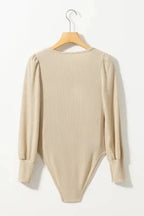 Ribbed Balloon Sleeve Bodysuit - Fashionfitz