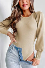 Ribbed Balloon Sleeve Bodysuit - Fashionfitz