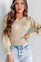 Ribbed Balloon Sleeve Bodysuit - Fashionfitz