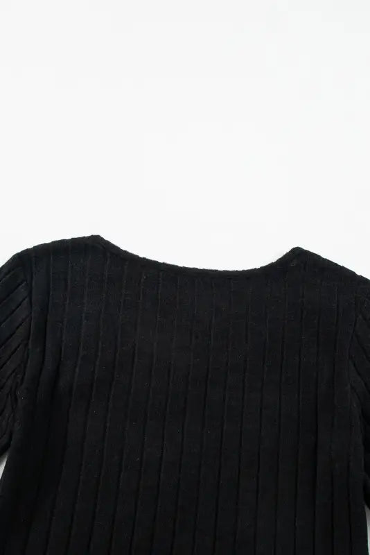 Long sleeve tops black ribbed bishop round neck top