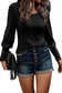 Long sleeve tops black ribbed bishop round neck top