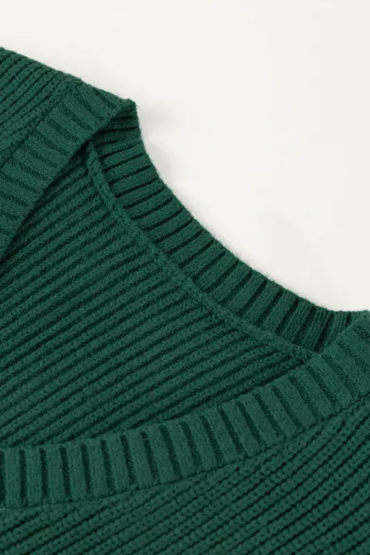 Blackish green chest pocket v neck ribbed cap sleeve sweater - sweaters & cardigans