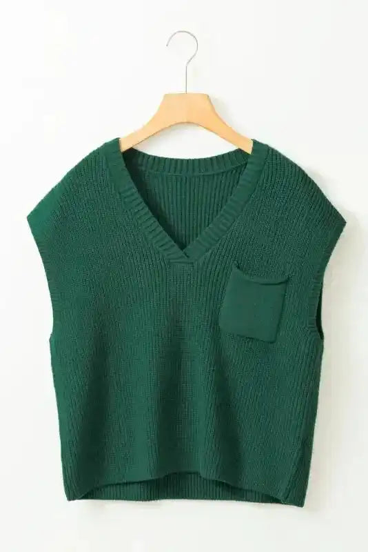 Ribbed Cap Sleeve Sweater - Blackish Green - Fashionfitz