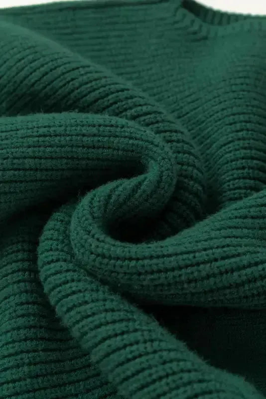 Ribbed Cap Sleeve Sweater - Blackish Green - Fashionfitz