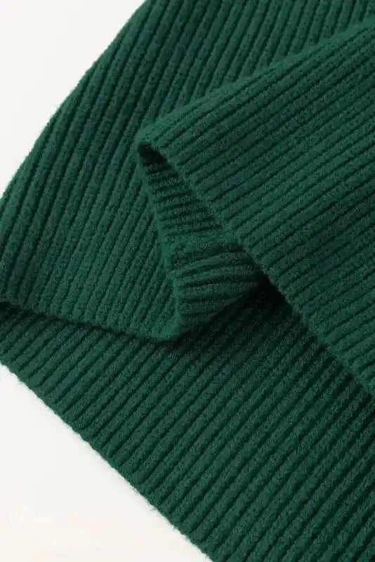 Ribbed Cap Sleeve Sweater - Blackish Green - Fashionfitz