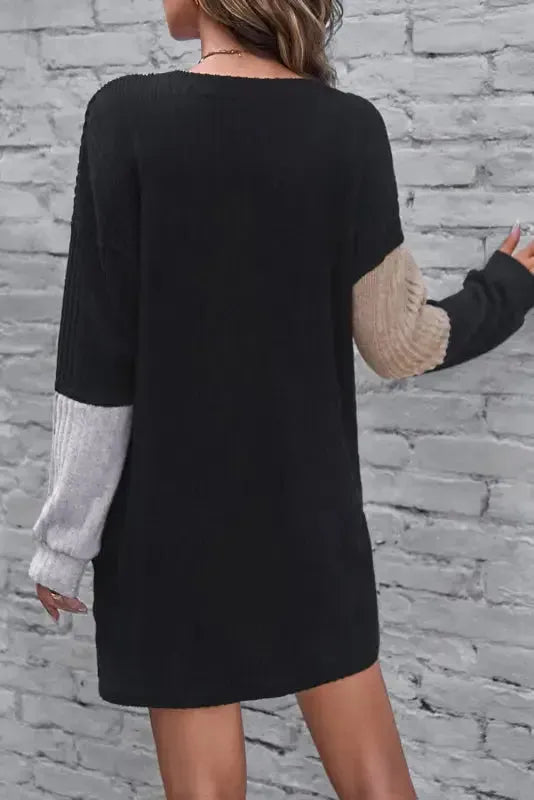 Ribbed Color Block Mini Dress - Fashionfitz