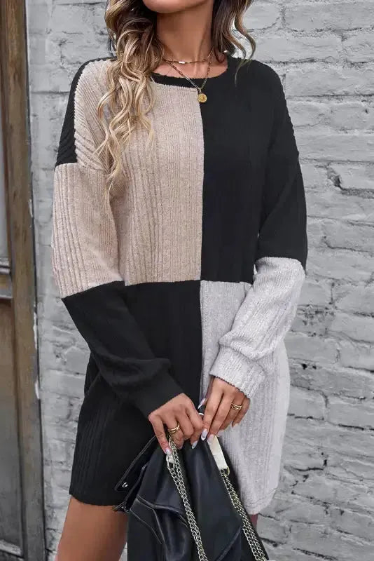 Ribbed Color Block Mini Dress - Fashionfitz