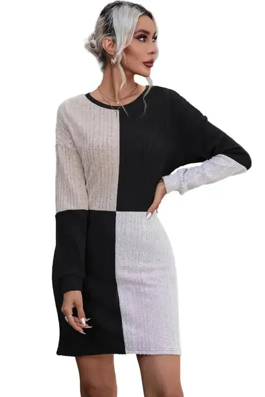 Ribbed Color Block Mini Dress - Fashionfitz
