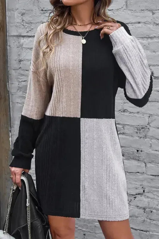 Ribbed Color Block Mini Dress - Fashionfitz