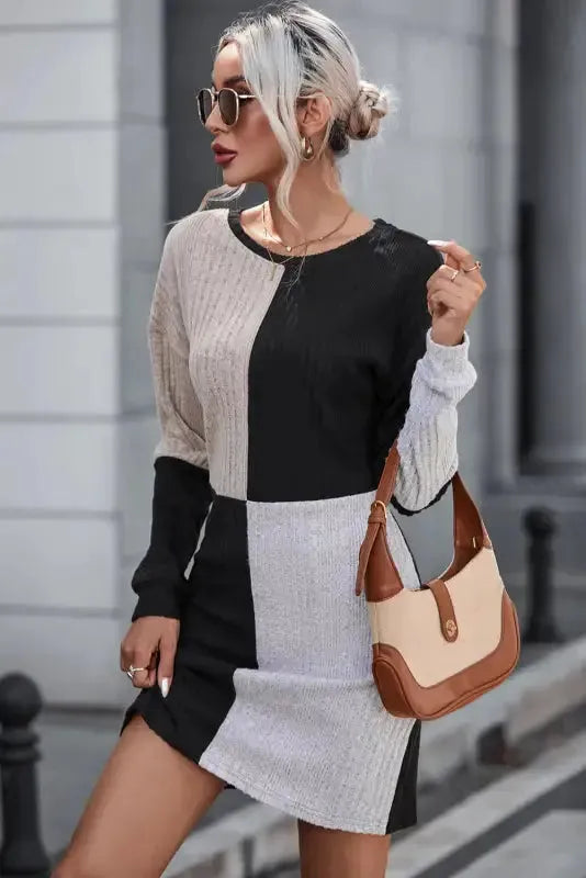 Ribbed Color Block Mini Dress - Fashionfitz