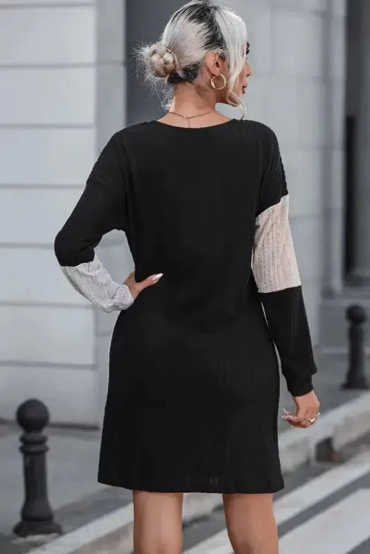 Ribbed Color Block Mini Dress - Fashionfitz