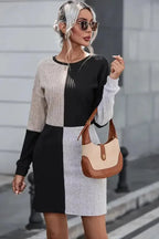 Ribbed Color Block Mini Dress - Fashionfitz