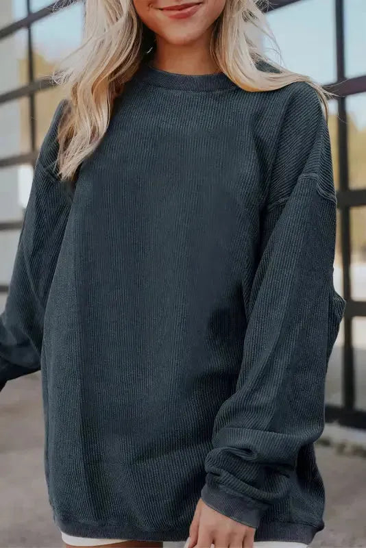 Ribbed Corded Oversized Sweatshirt - Fashionfitz