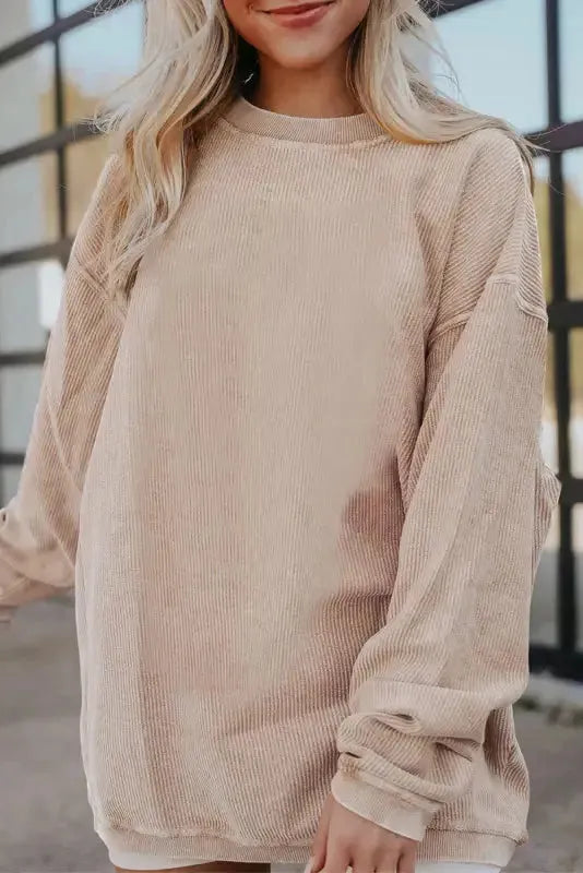 Ribbed Corded Oversized Sweatshirt - Fashionfitz