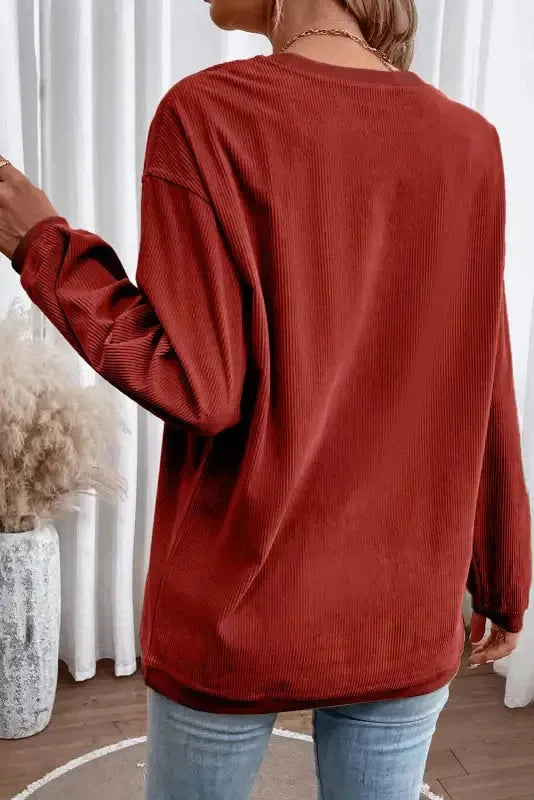 Ribbed Corded Oversized Sweatshirt - Fashionfitz