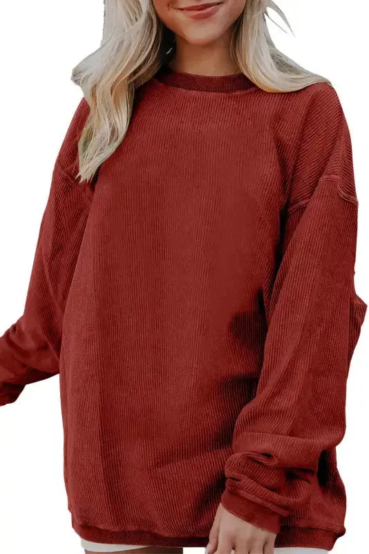 Ribbed Corded Oversized Sweatshirt - Fashionfitz