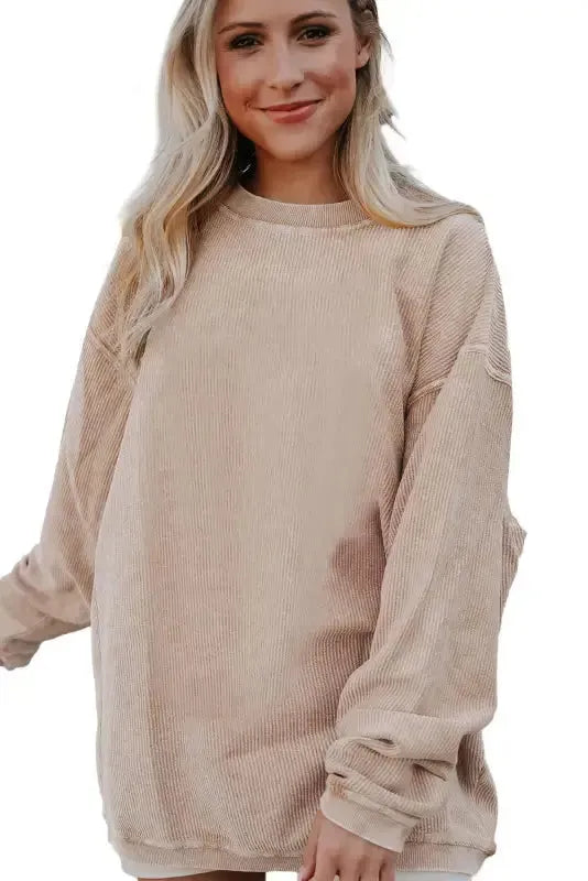 Ribbed Corded Oversized Sweatshirt - Fashionfitz