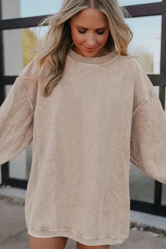 Ribbed Corded Oversized Sweatshirt - Fashionfitz
