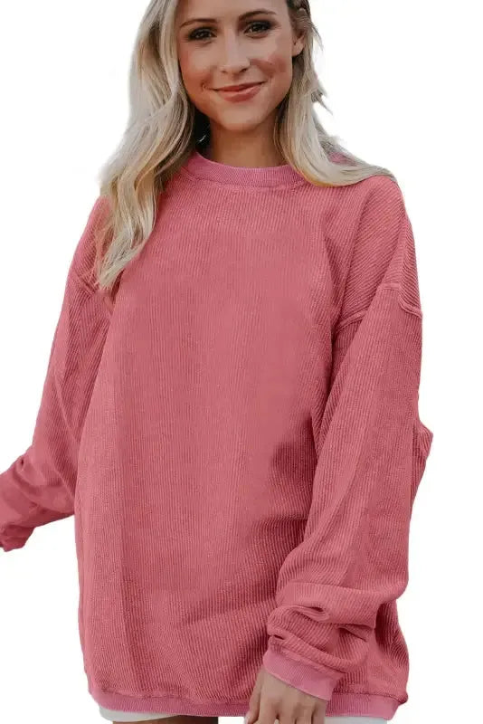 Ribbed Corded Oversized Sweatshirt - Fashionfitz