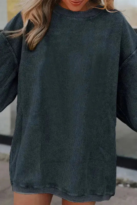 Ribbed Corded Oversized Sweatshirt - Fashionfitz