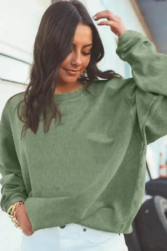 Ribbed Corded Oversized Sweatshirt - Fashionfitz