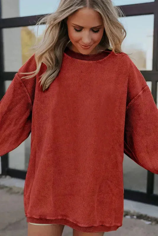 Ribbed Corded Oversized Sweatshirt - Fashionfitz