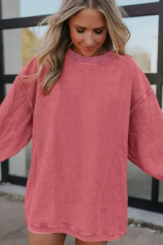 Ribbed Corded Oversized Sweatshirt - Fashionfitz