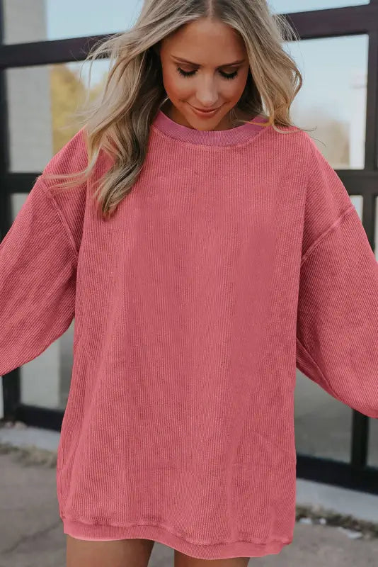 Ribbed corded oversized sweatshirt | fashionfitz women’s tops