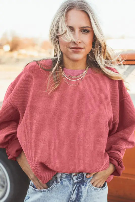 Ribbed corded oversized sweatshirt | fashionfitz women’s tops