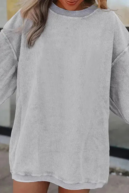Ribbed Corded Oversized Sweatshirt - Fashionfitz