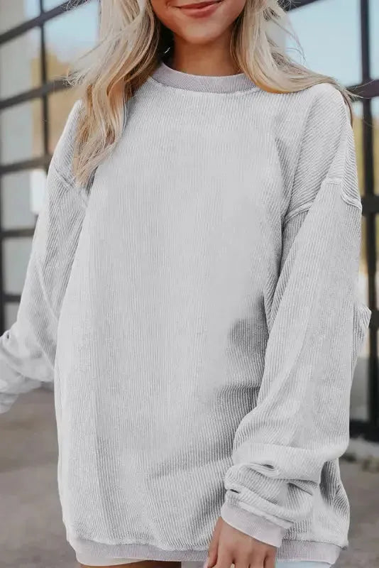 Ribbed Corded Oversized Sweatshirt - Fashionfitz