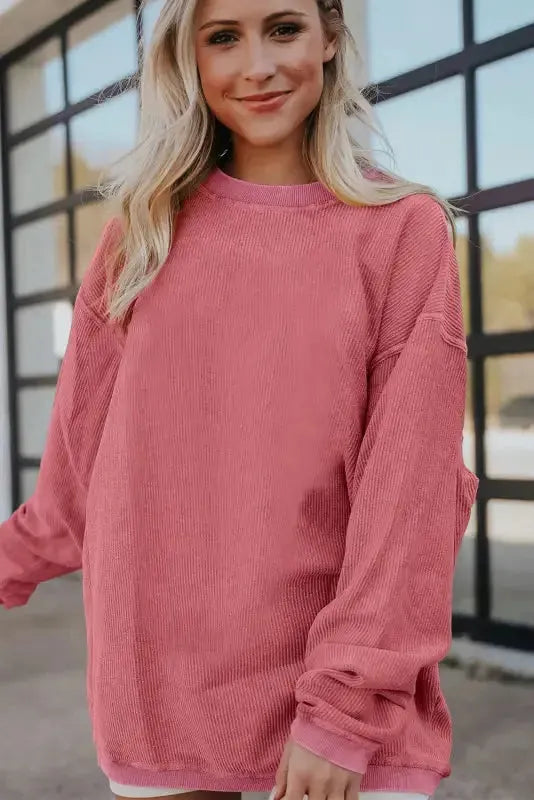 Ribbed Corded Oversized Sweatshirt - Fashionfitz