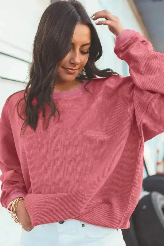 Ribbed Corded Oversized Sweatshirt - Fashionfitz