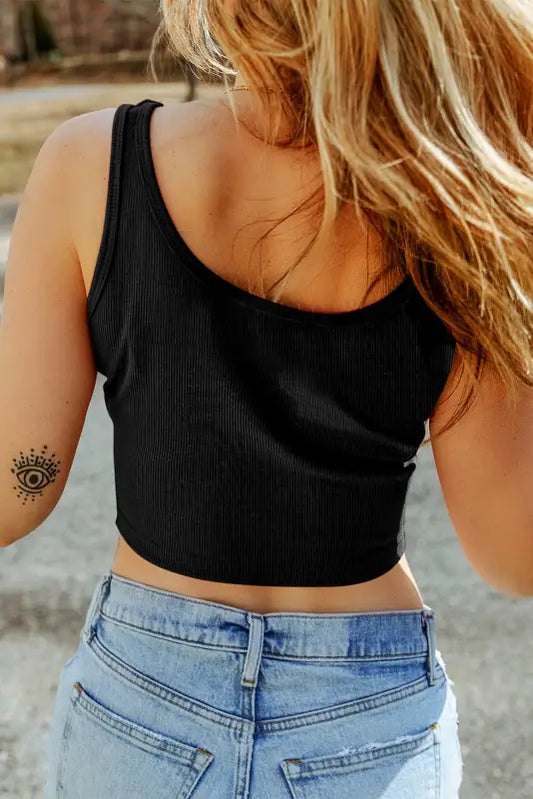 Black ribbed crop tank top - tops