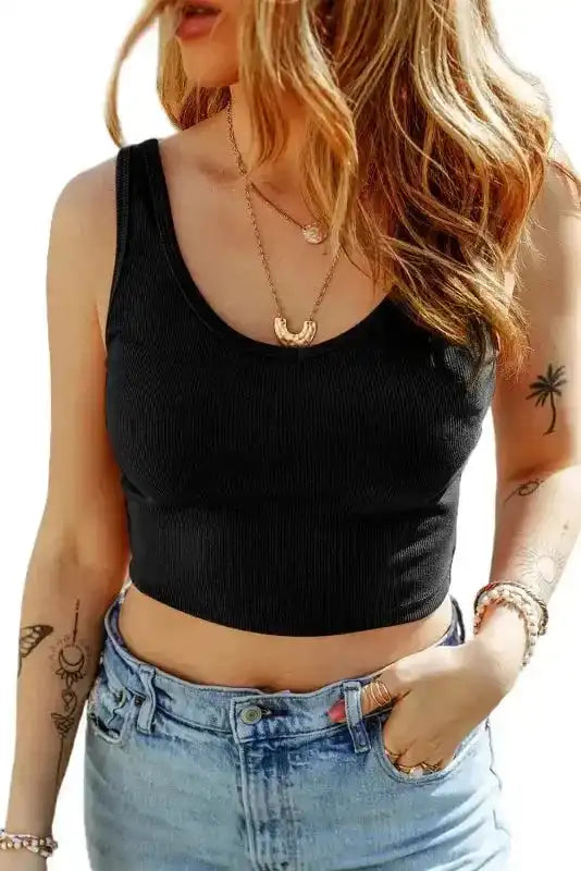 Ribbed Crop Tank Top - Fashionfitz