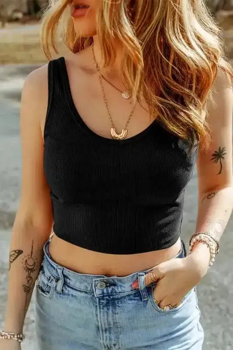 Ribbed Crop Tank Top - Fashionfitz